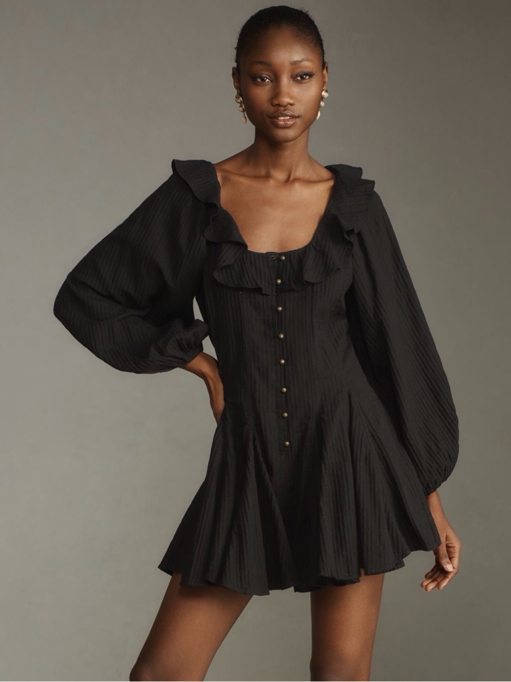 Anthropologie Pilcro Long Sleeve Ruffled Scoopneck Romper